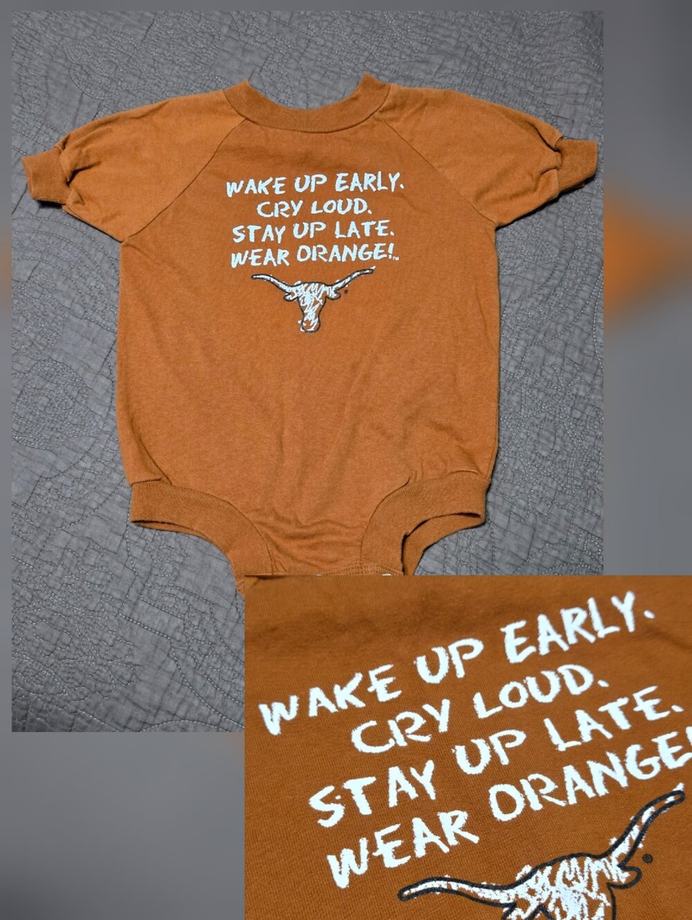 Adorable BE LOUD hook em horns university of Texas longhorns onesie 0-3 months